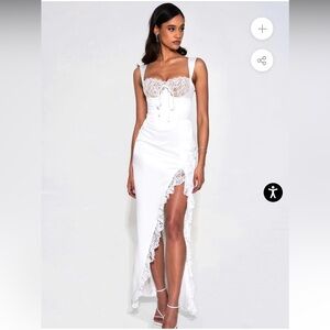Miss Circle Freddie White Lace Satin Maxi Corset Dress